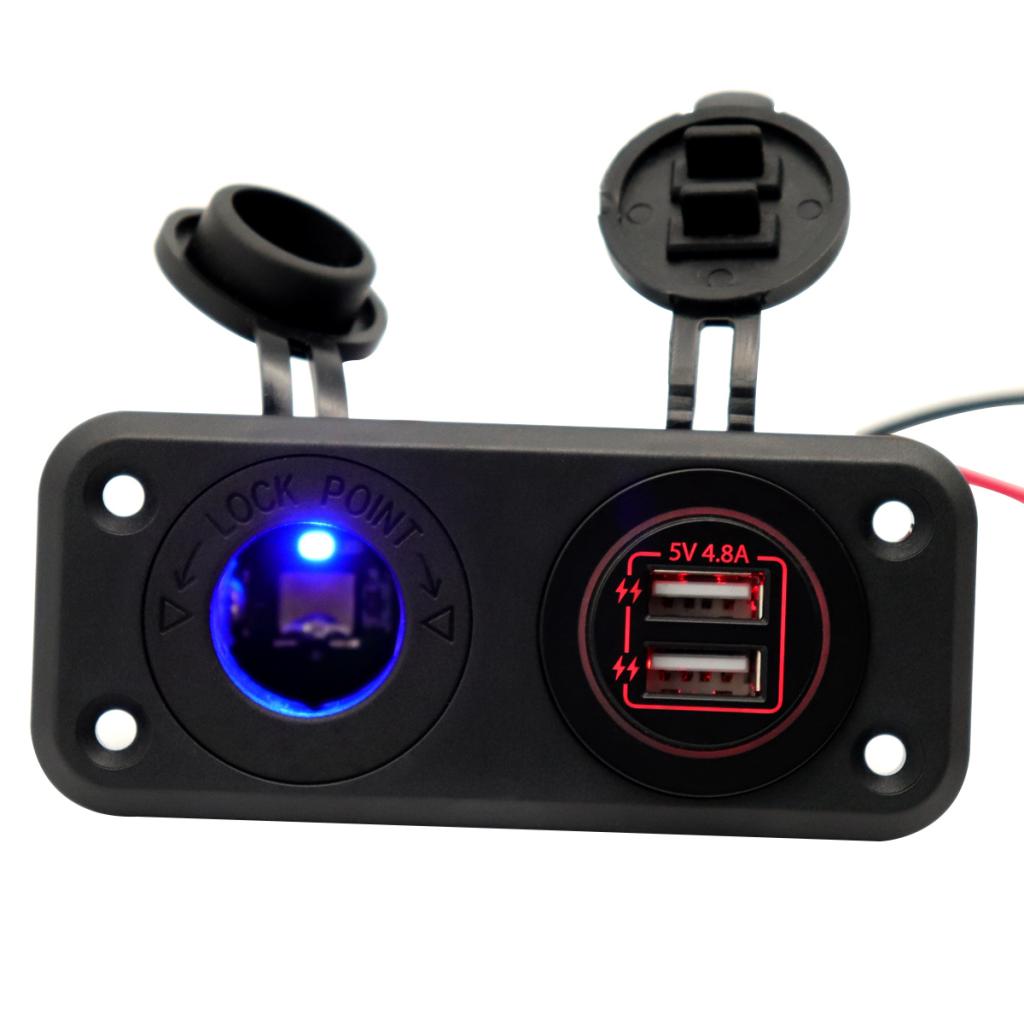 Dual USB Socket Panel with Screw Waterproof Power Socket Adapter Kit Dual USB Ports for 12V-24V Car Boat Marine RV