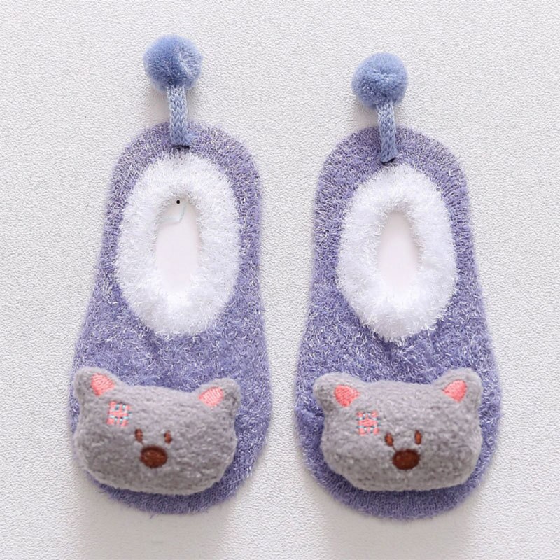 Winterbabysocken mit Karikatur-tiermotiven, rutschfest, weich und warm, für mädchen und jungen, kurze socken, babyaccessoires 0-2y: Lila bär / 0-1 jahre