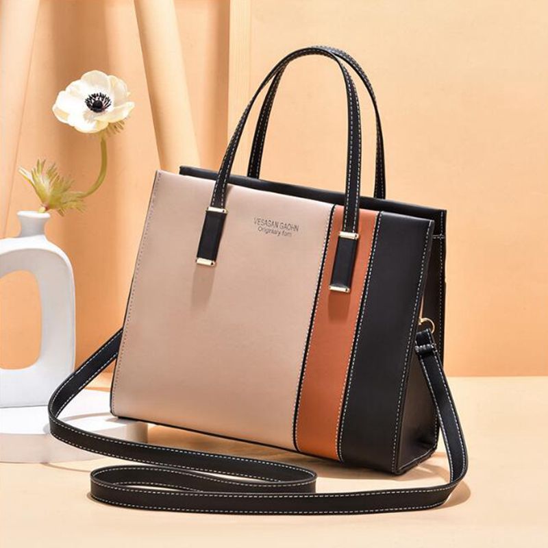Commuter Female Bag Stitching All-match Messenger Shoulder Bag Female Handbag Square Tote Bag Bolso de mujer: Black