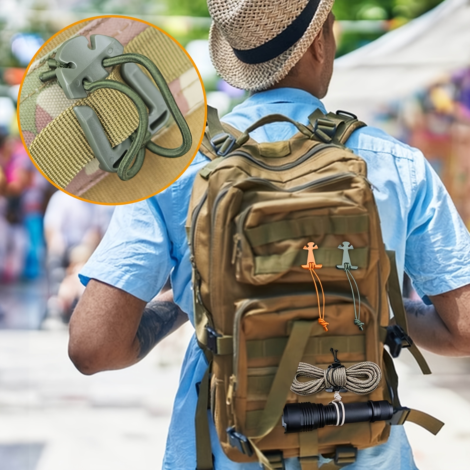 Moschettoni per zaino con cordino elastico – Ganci durevoli compatibili con MOLLE per organizzare attrezzi da campeggio e accessori