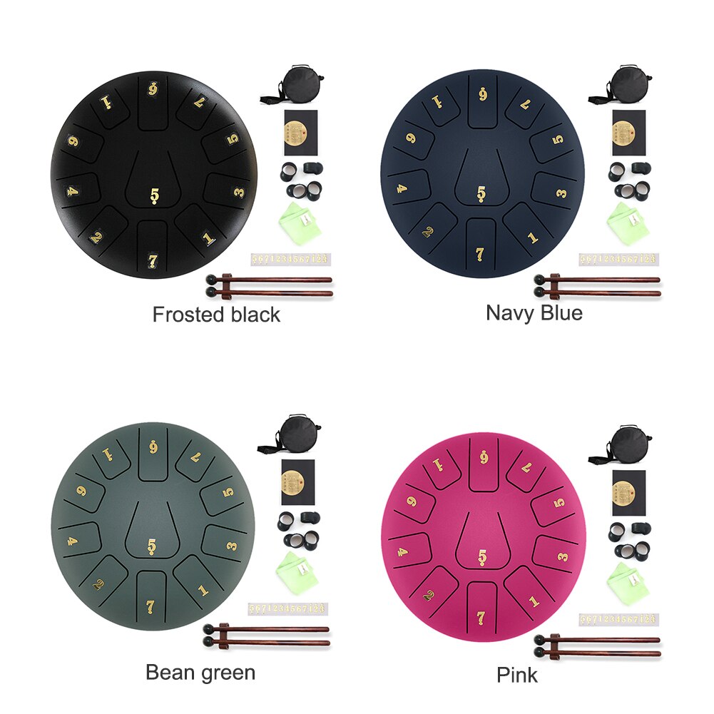 8 inch Tongue Drum Ethereal Rhythm 11 Tune Notes Hand Pan Drum with Drumsticks Sticker Storage Bag for Children Beginner Percuss