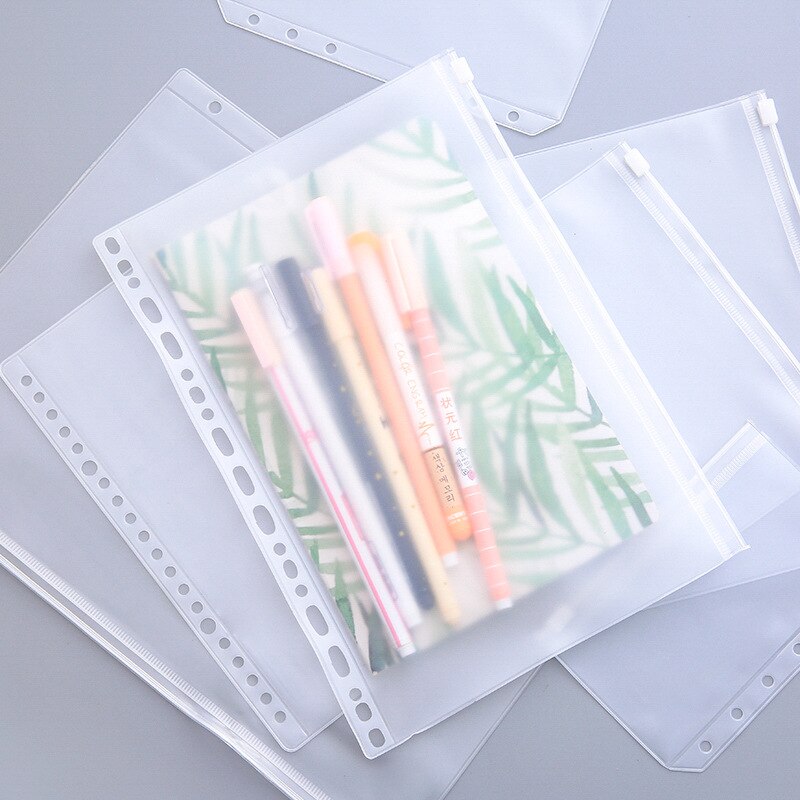 KDD Binder Pockets A5/A6/A7 Binder Loose Leaf Bag Clear Zipper Folders For 6-Ring Notebook Binder Pouch Document Filing Bags