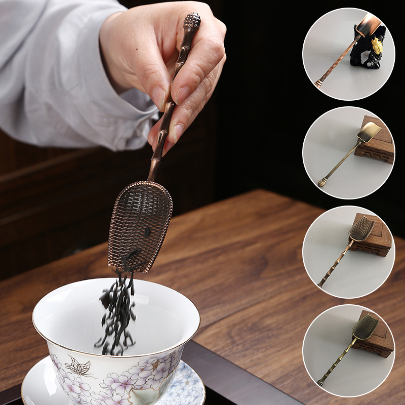 Retro Metal Tea Spoon Zinc Alloy Teaspoon Tea Set Bamboo Tea Shovel Tea Strainer Tea Ceremony Accessories Tool Tableware
