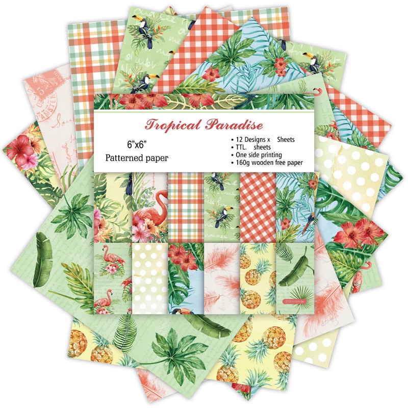 KLJUYP, 12 hojas de almohadillas álbum de recortes Tropical, papel de Origami, papel de fondo artístico, papel para álbum de recortes, manualidades DIY