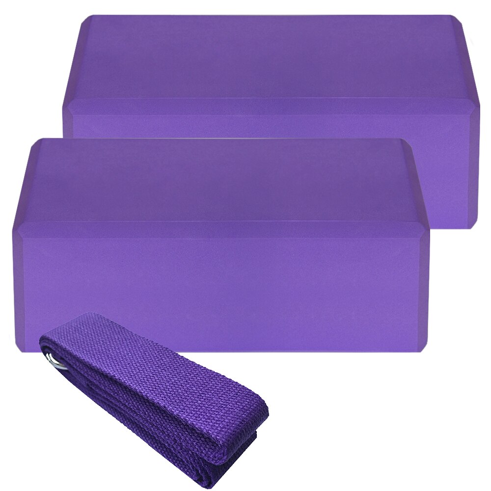 Yoga EVA Blocks and 1pcs Cotton Yoga Strap Stability Blocks Yoga Strap Set Pilates Meditation Fitness Accessoriese Band: 2 Purple