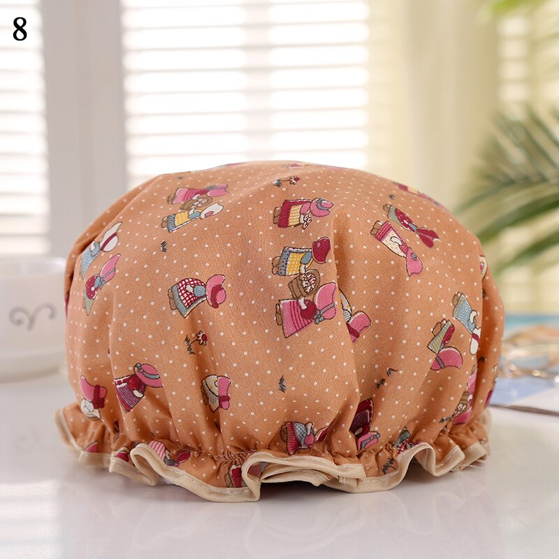 Shower Cap Bathing Waterproof Cap Cute print Daisy Flamingo Anti-smoke Cap Comfortable Bath Hats Bathroom Accessories Hair Cover: 8