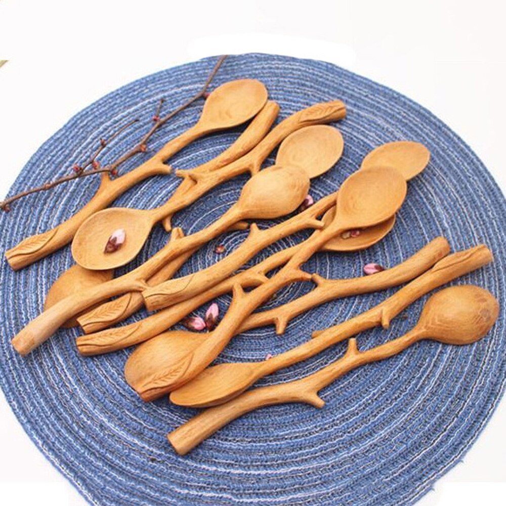 Japanese Style Beech Spoons Branch Shape Long Handle Scoop Coffee Stirring Spoon Soup Spoon Tableware