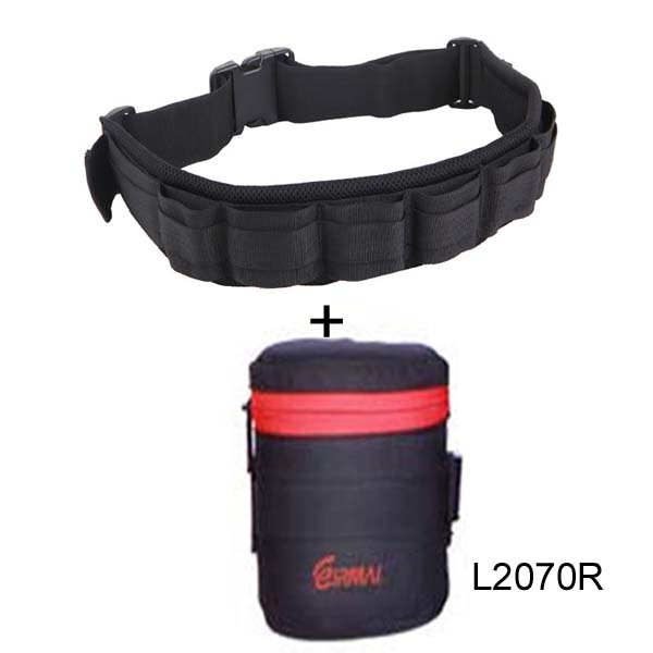 Photo Adjustable Black Strap DSLR Padded Camera Waist Belt Holder w/ Nylon Functional Soft Padded Lens Bag Pouch Case