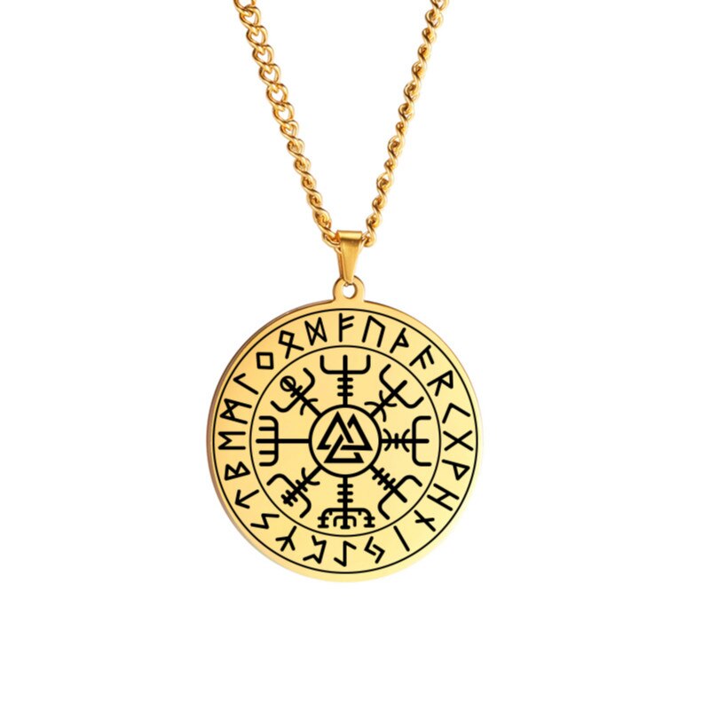 Dawapara nordisch Wikinger Symbol von Nordischen Kompass in Rune Kreis Vegvisir Anhänger Halskette Edelstahl Schmuck Amulett Halsketten: JGDBASS2021010508-G