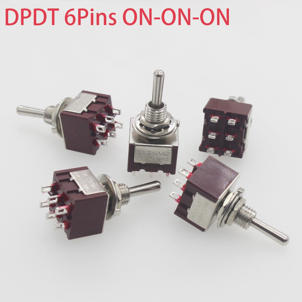 5 Stks/partij Dpdt 6Pins 3 Positie Op-Op-Op Gitaar Mini Rocker Schakelaar