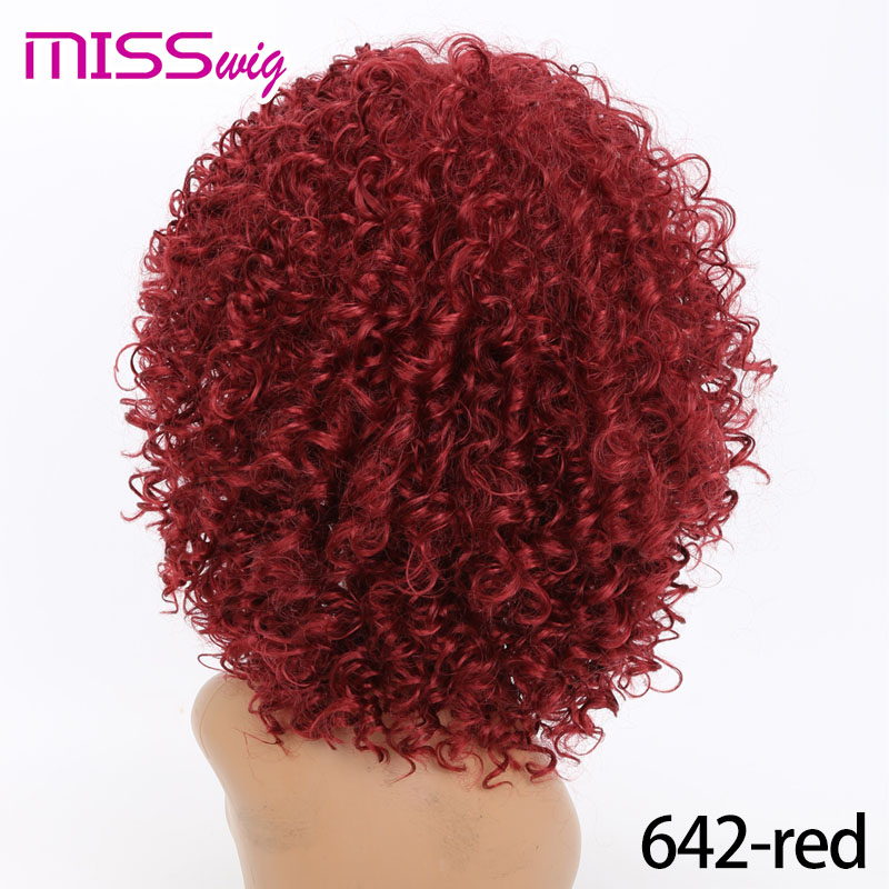 MISS PRUIK lange Kinky Krullend Pruiken Afro Pruik Korte Pruiken voor Zwarte Vrouwen Hoge Temperatuur Fiber Synthetisch Haar Blcak Rood blonde kleur: T1B/613