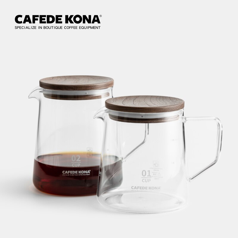 Cafetera KONA, servidor de vidrio resistente al calor y cubierta de nogal, 360ml/600ml, fermentación manual, se puede utilizar con 101/102 goteros y gotero de onda