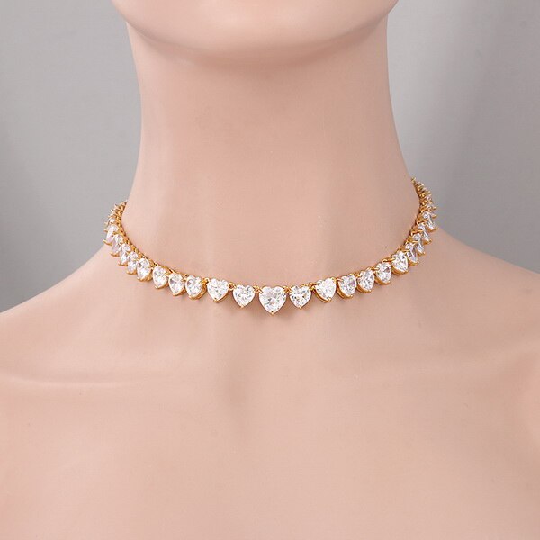 Weimanjingdian marca novas tendências gelo coração corte zircon cz deslumbrante colar de tênis fow feminino meninas jóias presentes: Heart Cut - 14K Gold