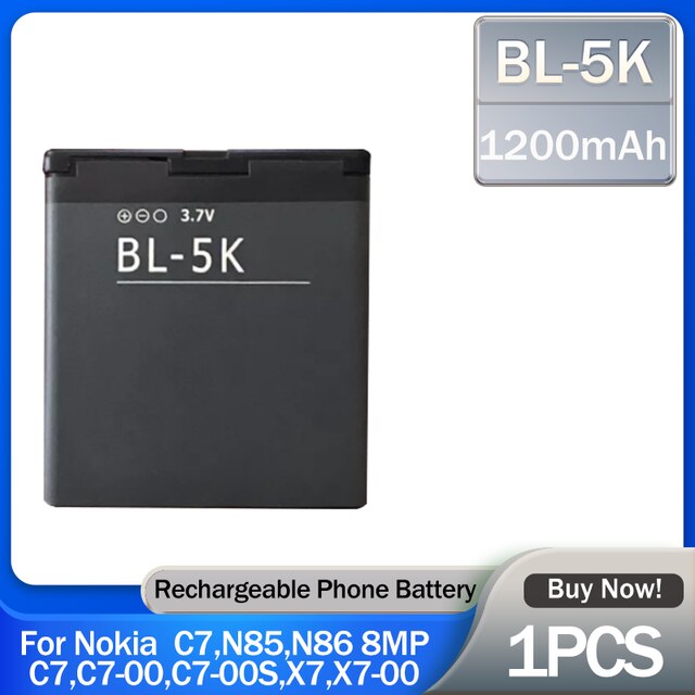 1pz BL-5K BL5K BL 5K 3.7V 1200mAh Batteria Del Telefono per Nokia N85 N86 8MP N87 2610S 701 Oro C7 C7-00 X7 X7-00 T7 2610S Celle Agli Ioni di litio: Default Title