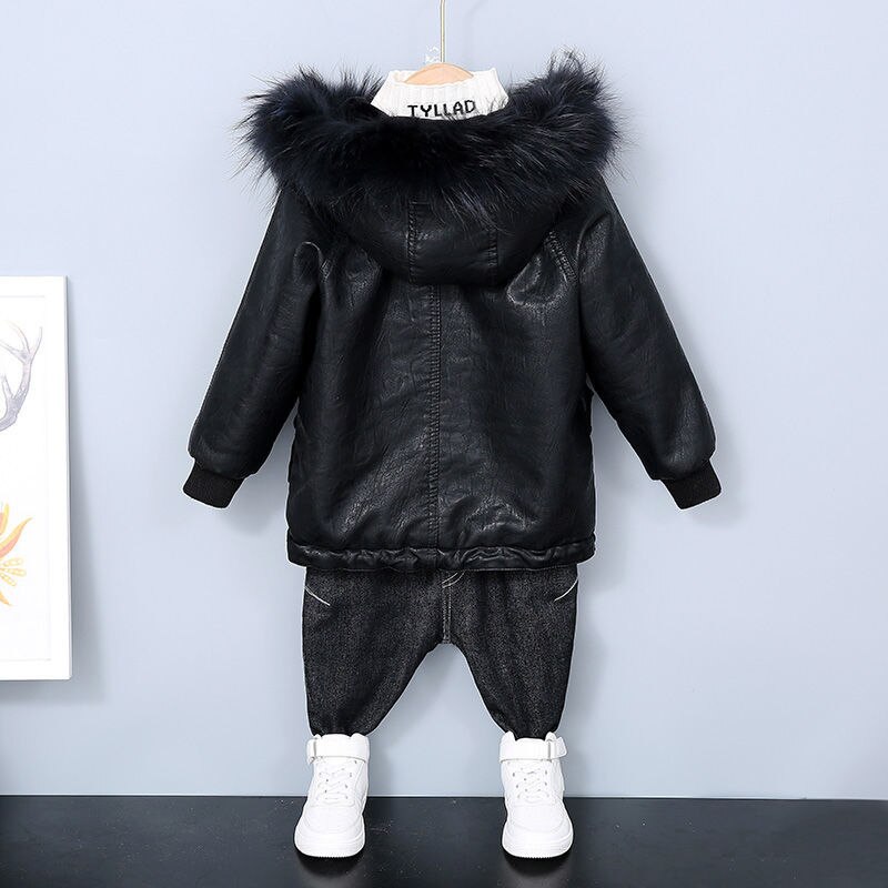 Kinderen Plus Dik Fluwelen Lederen Motorjas Kinderen Pu Leer Capuchon Leren Jas Jongens Warme Jassen