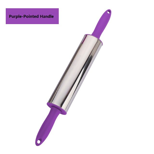 Multicolor 39cm Rolling Pin 304Stainless Steel PVC Round Pointed Handle Kitchenware Effortless Roller Nonstick Eco-friendly: PurplePointed