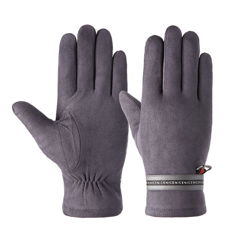 Men's Full Fingers Gloves Warm Winter Velvet Padded Touchable Warm Outdoor Cycling Gloves For Male Gloves: 907Gray