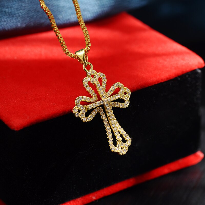 Retro Classic Shiny Crystal Cross Necklace for Women Cubic Zirconia Cross Choker Pendants Female Religious Jesus Jewelry: 10