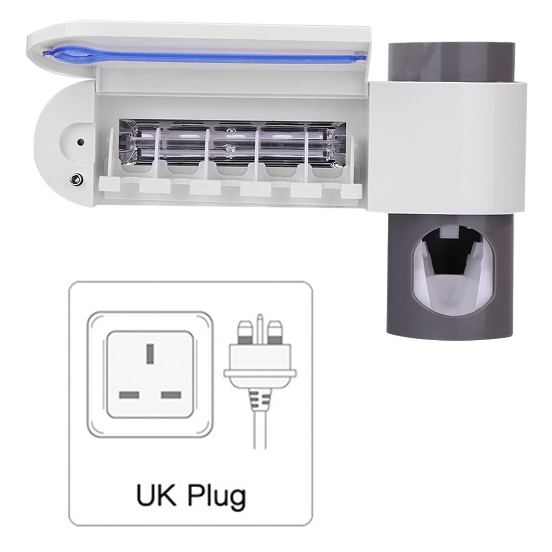 3 in 1 UV Light Multifunctional Antibacteria Ultraviolet Toothbrush Holder Automatic Toothpaste Squeezers Dispenser Home Set: UK Plug