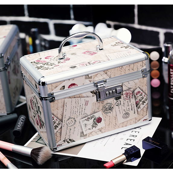Aluminiumslegering værktøjskasse kuffert kosmetisk etui, smykker makeup opbevaringsboks bryllupsdag fødselsdag rejse bagage taske: Blomster