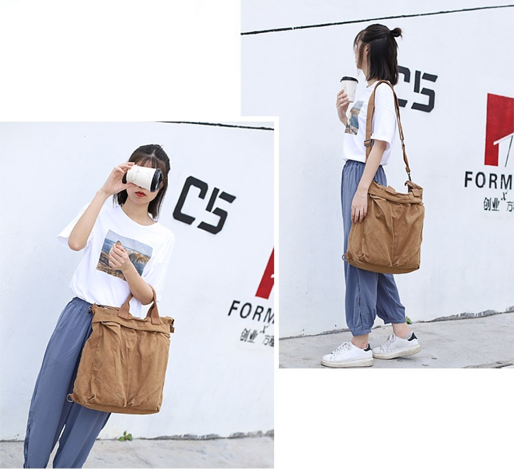 Unisex Multi-functional Canvas Handbag Man Women Big Capcity Multi-pocket Bag School Fabric Eco-friendly Book Bag