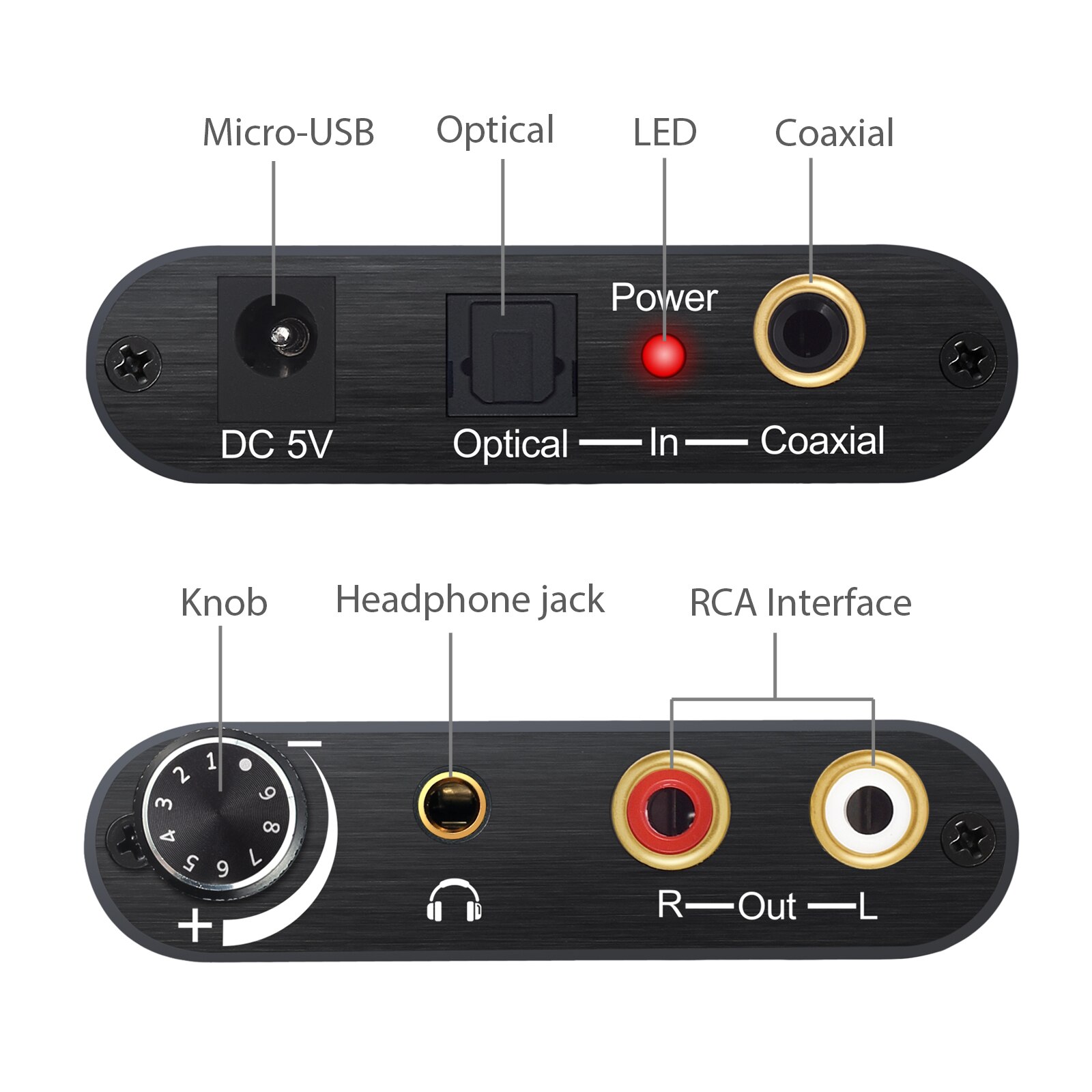 PROZOR Digital a convertidor de Audio analógico RCA 3,5mm Jack Coaxial Toslink a estéreo analógico 192kHz Adaptador convertidor de aluminio DAC