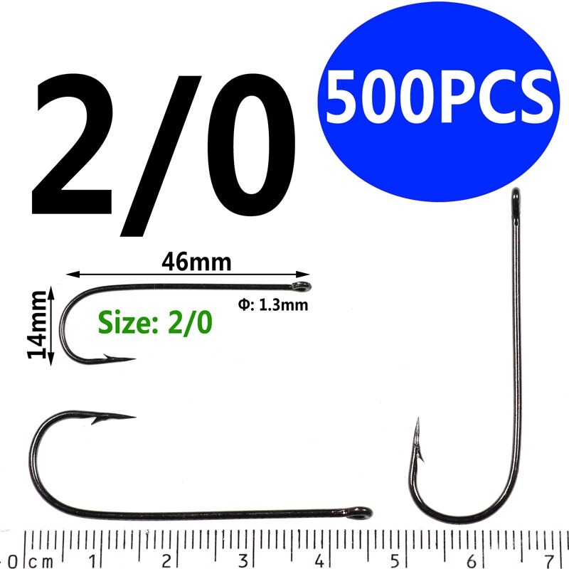 Bimoo 500PCS Aberdeen Long Shank Fish Hook Saltwater Fresh Water Hooks Sabiki Rig Streamer Fly Hook Size 10 4 2 2/0: size2I0 500pcs