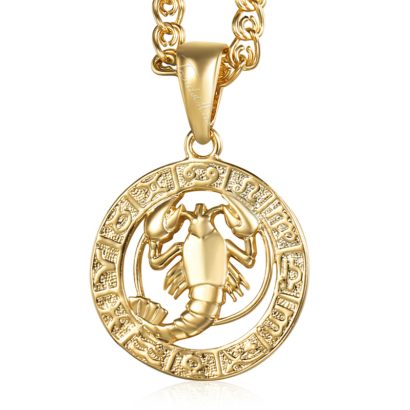 Davieslee 12 Horoscope Zodiac Sign Pendant Necklaces For Women Men Gold Color Aries Leo 12 Constellations DGPM24