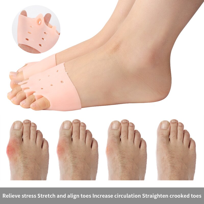2pcs Silicone Forefoot Pads Gel Insoles Toe Separator Cushion Pad Pain Relief Shoes Insoles Finger Toe Valgus Corrector Gel Pads