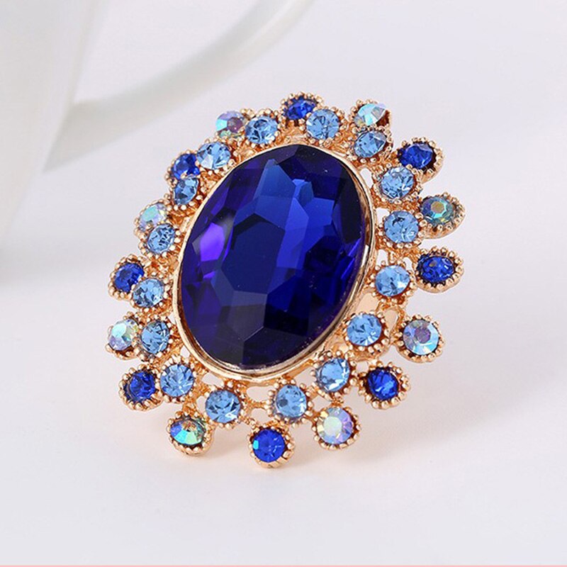 Retro Charm Oval Grote Kristallen Ring Overdreven Chunky Rhinestone Verstelbare Grote Trouwringen Luxe Glas Statement Sieraden: Royal Blue