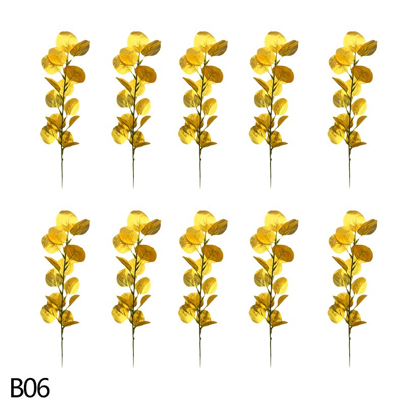 Złote sztuczne rośliny plastikowe tropikalne liście palma akcesoria robić dekoracji ogrodu dekoracja ślubna kwiat liści: B06