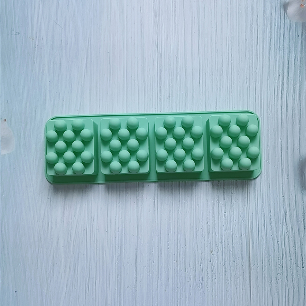 Molde de jabón de masaje con 4 agujeros, moldes cuadrados de silicona para hacer jabón, molde de barra de loción antiadherente hecho a mano, artesanía de aromaterapia DIY: Verde claro