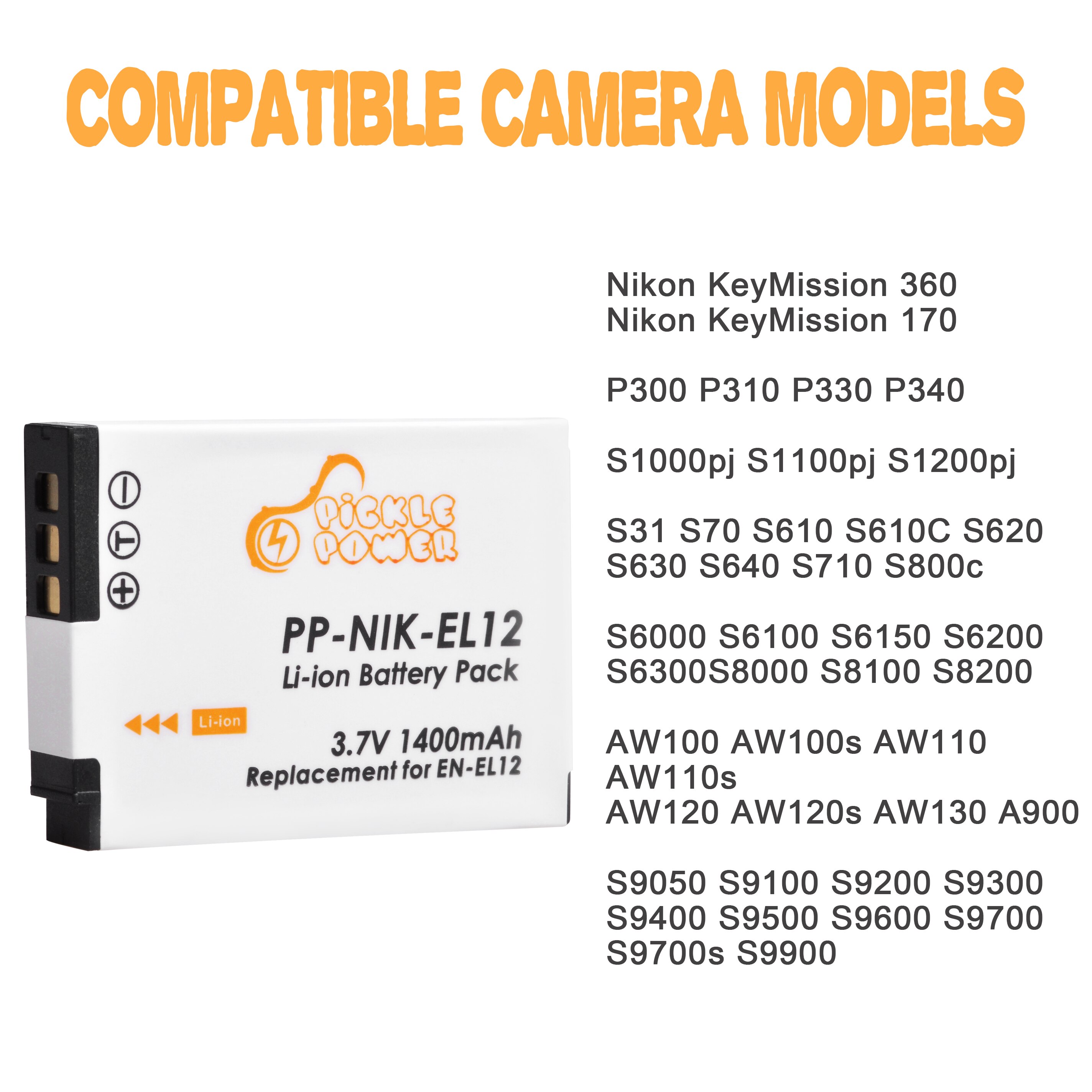 EN-EL12 Bateria do Nikon CoolPix S610 S610c S620 S630 S710 S1000pj P300 P310 P330 S6200 S6300 S9400, Ładowarka do ENEL12