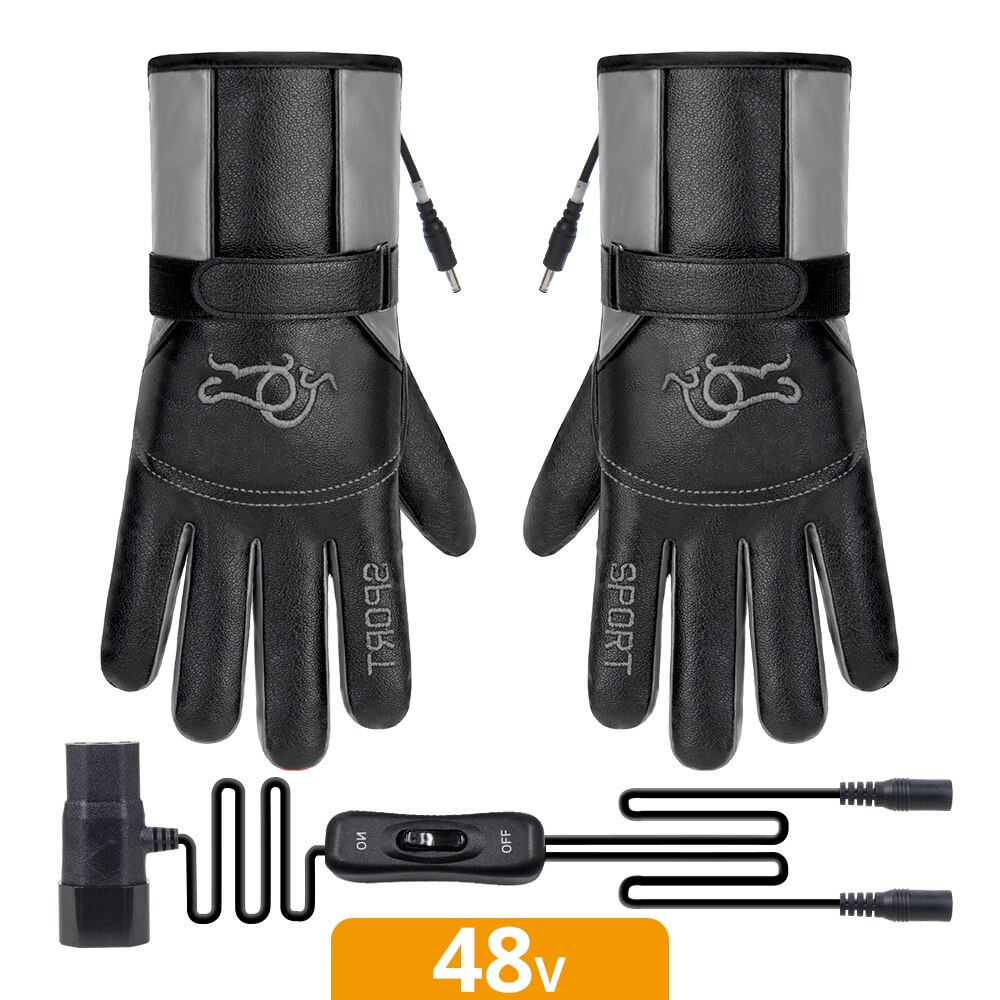 Heated Motorcycle Gloves Waterproof Heated Guantes Moto Touch Screen Battery Powered Motorbike Racing Riding Gloves Winter: Electric 48V Gray