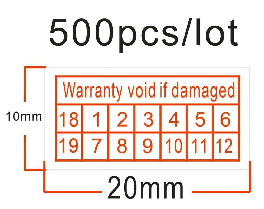 Factory Direct 500pcs/lot Universal Warranty sealing label sticker void if damaged, 20/21 years and months, 2x1cm