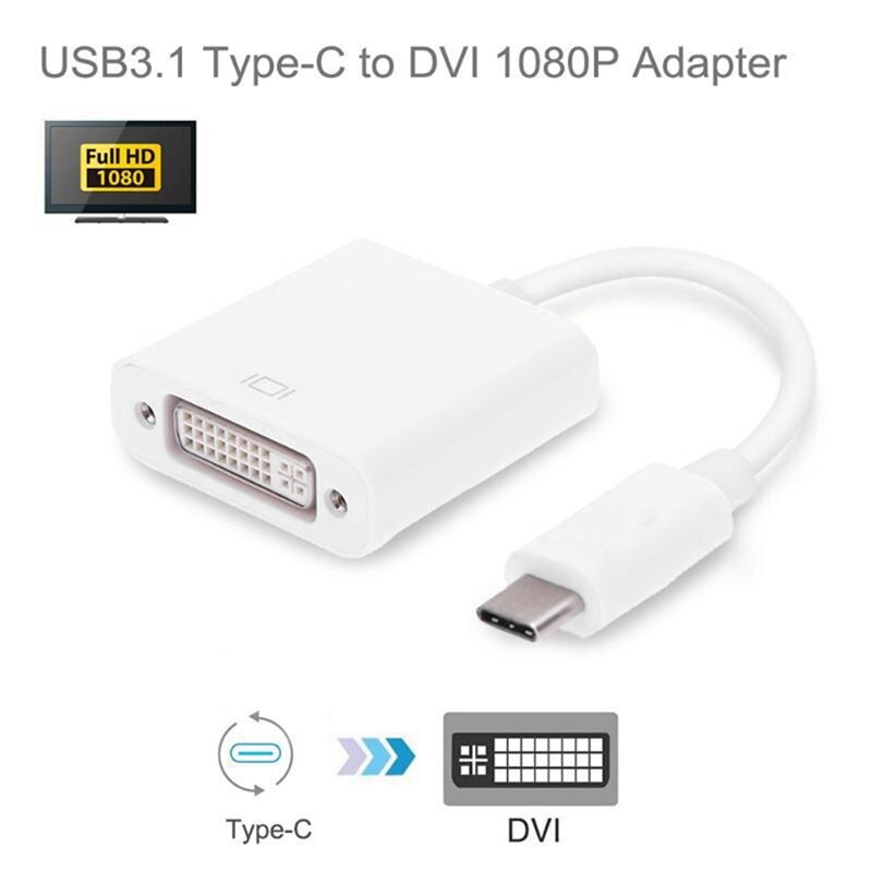 -USB3.1 Type-C To DVI HD Conversion Cable 1080P Portable Extended Power Adapter Cable Connector Converter