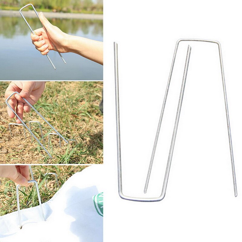 Garden Peg Metal Silver U Shape Garden Ground Film Fixed Pegs Gardening Fixing Tools Film Peg
