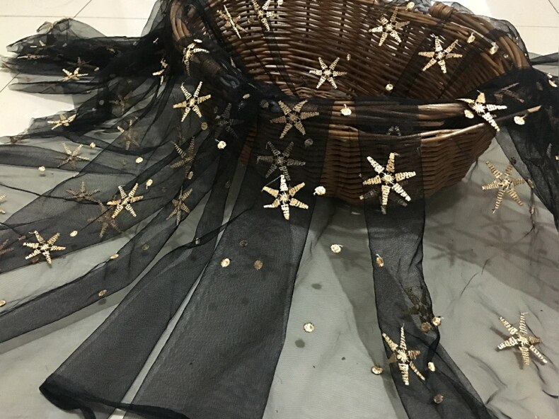 Mesh Chiffon lace fabric 3D gold stars embroidery fabric Transparent mesh fabric for dress DIY patchwork: Default Title