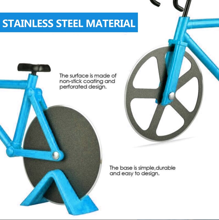 Cortador de Pizza con forma de bicicleta, cuchillo antiadherente de dos ruedas para cortar Pizza con soporte, herramienta de Pizza de acero inoxidable, suministros de cocina
