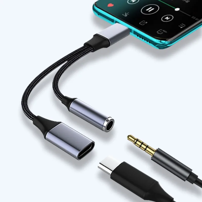 2-in-1 USB C auf 3,5 mm Kopfhörer- und Ladegerät-Adapter, USB C PD 3.0-Anschluss auf Aux-Audio-Buchse, Schnelllade-Dongle-Kabel