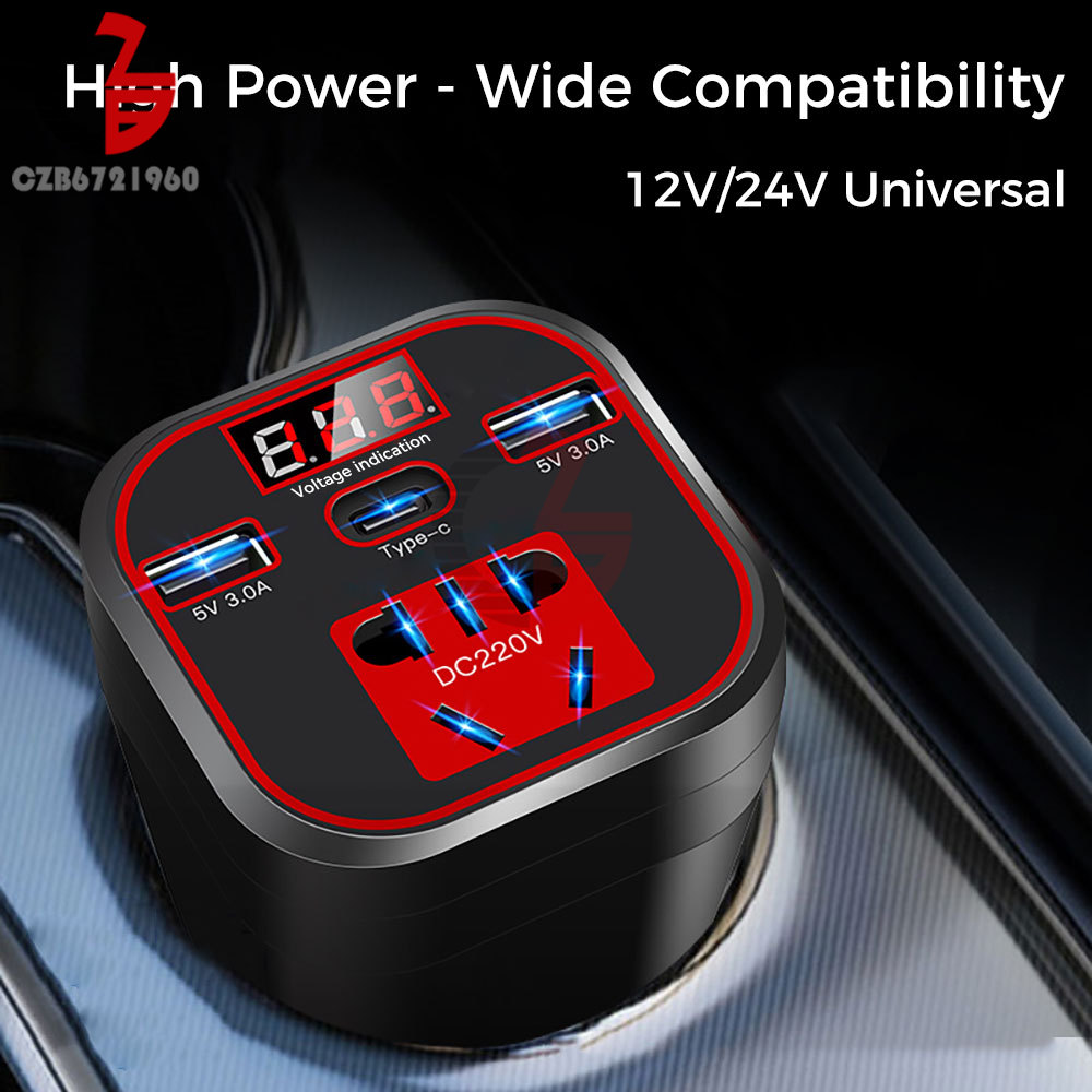 LED Display Car Inverter 12V/24V to 110V/220V Socket Power Inverter Adaptor USB Fast Charging Voltage Converter Transformer