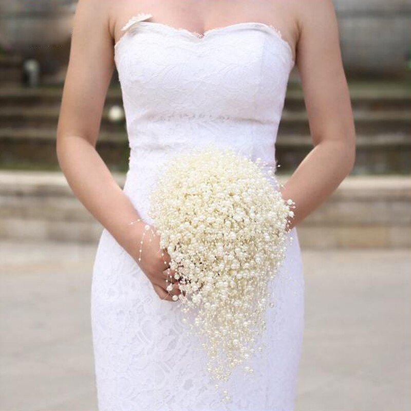 SexeMara Wedding Bouquet Handmade Waterfull Bride Bouquet Wedding Flower Bridal Bouquet Full Pearls Ivory&amp;white Bouquet: Ivory