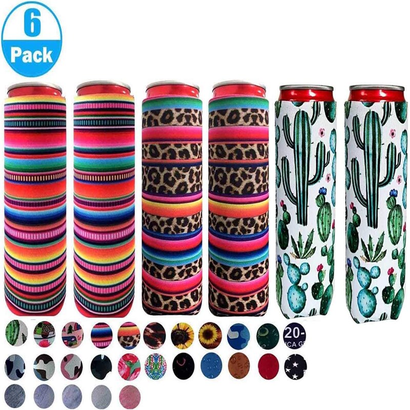 Neopreen Slanke Bier Kan Koeler Tall Stompe Houder Opvouwbare Stubby Houders Bier Koeler Tassen Past 12Oz Drinken &amp; Beer: 14SC 6pieces