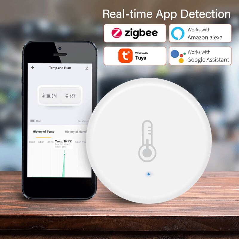 Tuya/SmartLife ZigBee3.0 Temperature And Humidity Sensor Smart Home Security Control Via Zigbee Hub Works With Alexa Google Home
