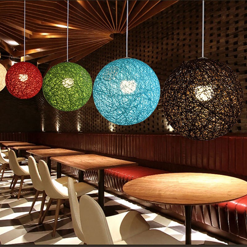 Bamboo, Rattan And Hemp Ball Chandelier Individual Creativity Spherical Rattan Nest Lampshade