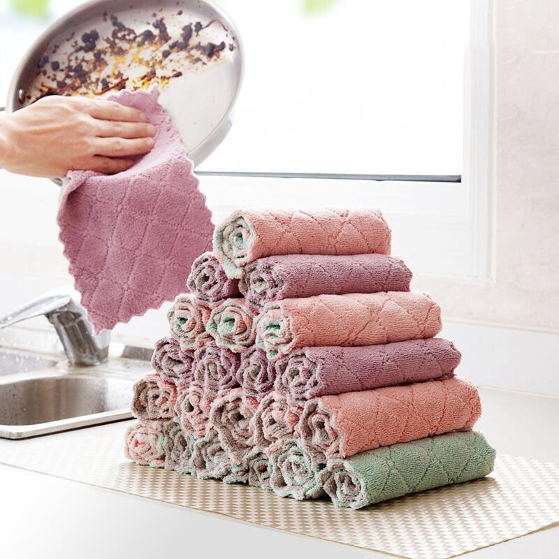 Husholdning blødt fortykkende fadehåndklæde dobbeltsidet mikrofiber rengøringsklud superabsorberende køkken skål vask vaskeklud klud