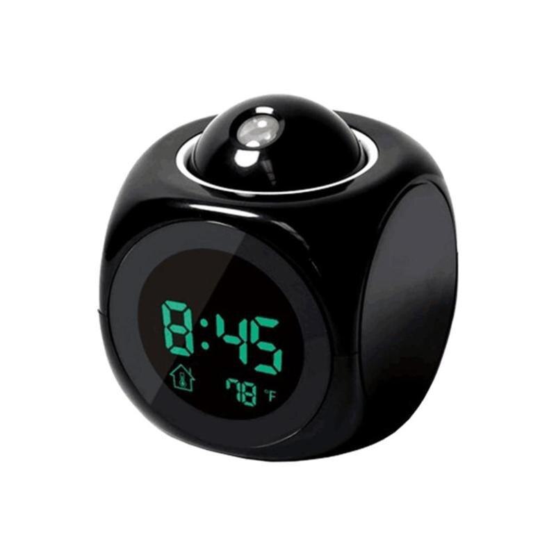 Aandacht Projectie Digital Weer Lcd Snooze Display Klok Thuis Wekker Projector Timer Backlight Color Led G0W9: Black