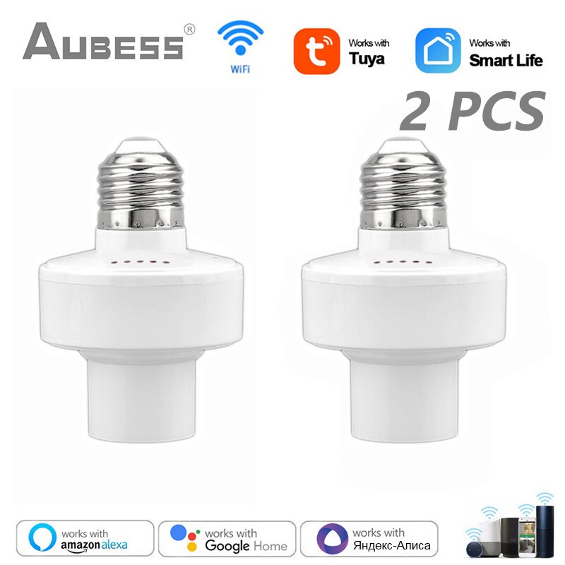 E27 WiFi Smart Lamp Holders Base Tuya/Smart Life Control Wireless Light Bulbs Adapter Works With Alexa Google Home Smart Home: 2 PCS