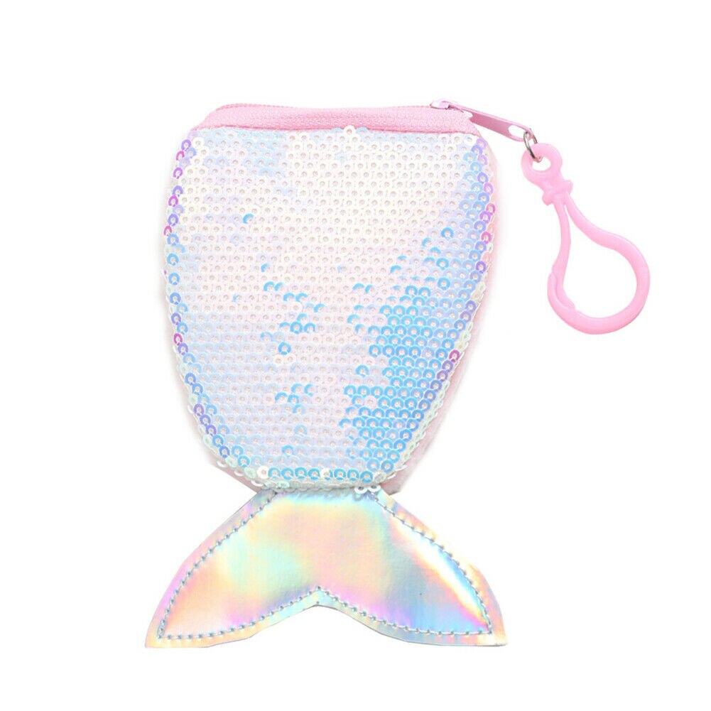 Cute toddler kid baby girl coin purse sequin mermaid tail mini messenger purse portable small wallet card pack: Silver