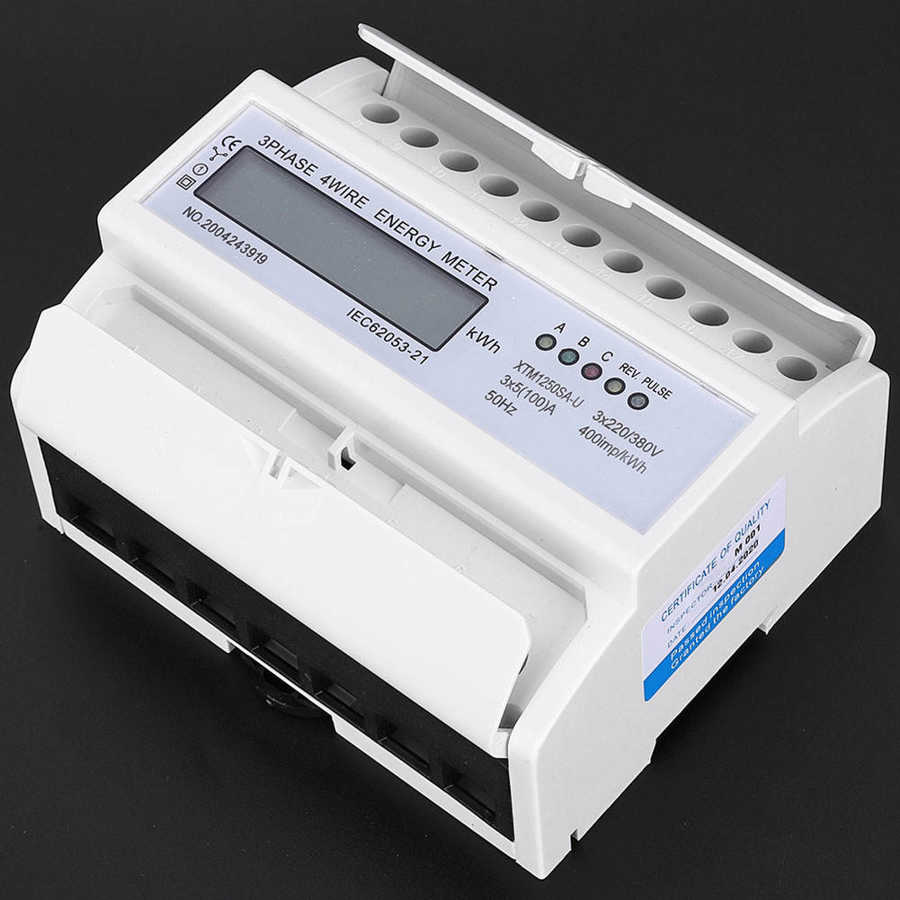 Compteur 3 phases 4 fils 220 V/380 V 35 mm 7 P DIN rail compteur d'électricité numérique 3 phases 4 fils compteur électronique KWh court